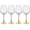Gifi Verre à vin transparent pied doré x4| Vaisselle Et Accessoires De Table