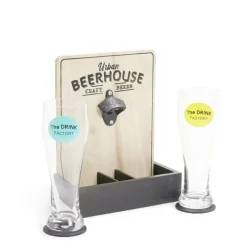 Gifi Verres à bière 50cl x2 avec support décapsuleur et 2 sous verres| Vaisselle Et Accessoires De Table